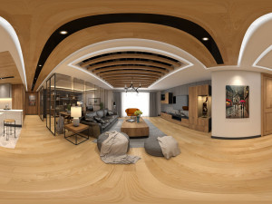 panoramic log style livingroom Model 3D