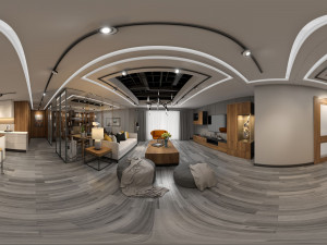 panoramic log style livingroom Model 3D
