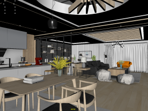 panoramic log style livingroom Model 3D