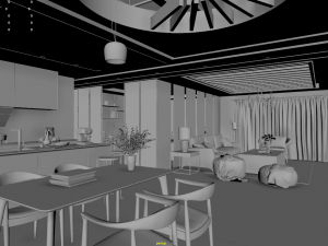 panoramic log style livingroom Model 3D