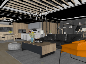 panoramic log style livingroom Model 3D