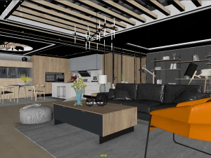 panoramic log style livingroom 3D Model