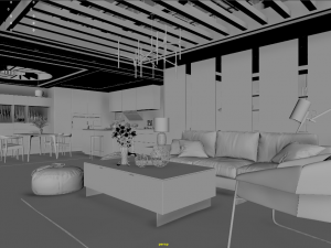 panoramic log style livingroom Model 3D