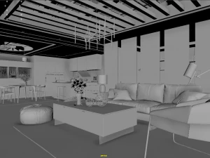 panoramic log style livingroom 3D Model