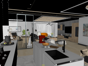 panoramic log style livingroom Model 3D