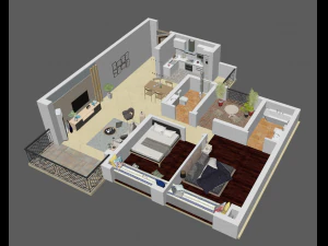 plan piętra o wysokich szczeg&oacute;łach Model 3D