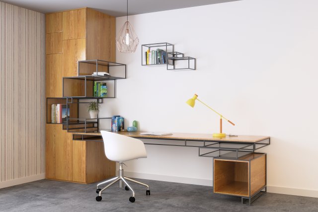 desk and bookcase Model 3D .c4d .max .obj .3ds .fbx .stl .blend 