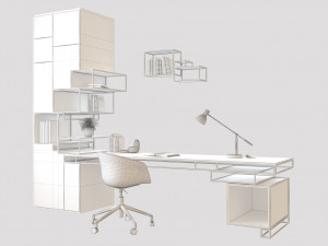 desk and bookcase Model 3D