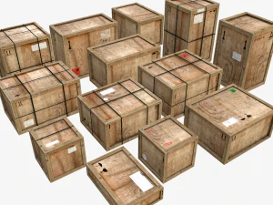 stare drewniane skrzynie ładunkowe pbr Model 3D