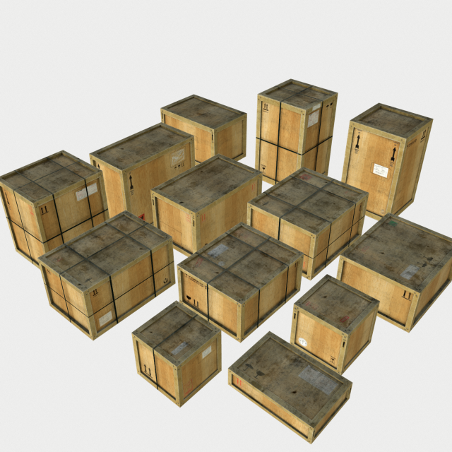 dusty wooden cargo crates pbr 3D Model .c4d .max .obj .3ds .fbx .stl .blend 