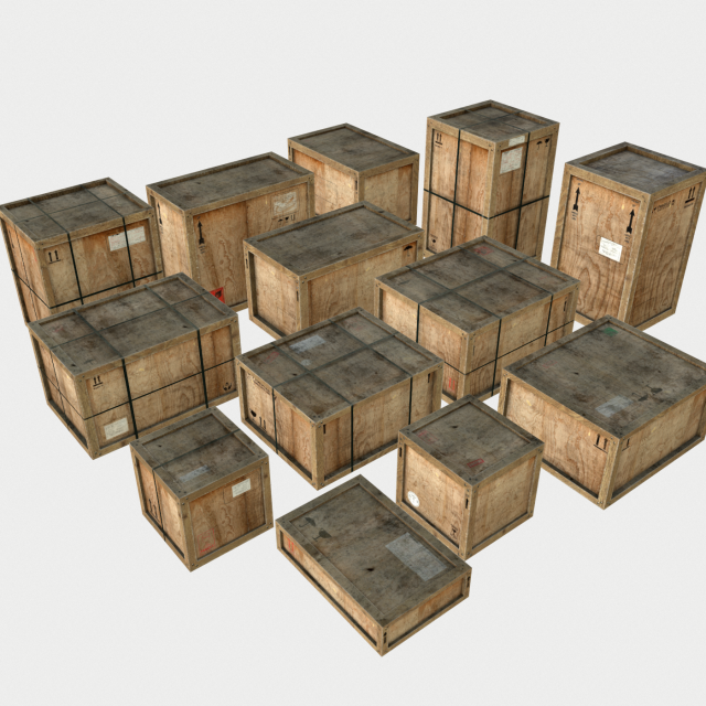 old wooden cargo crates with dust Modelo 3D .c4d .max .obj .3ds .fbx .stl .blend 