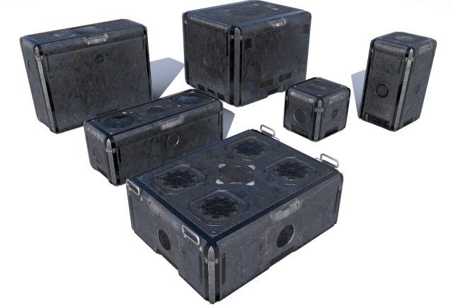 sci fi old grey-blue cargo crates 3D Model .c4d .max .obj .3ds .fbx .stl .blend 