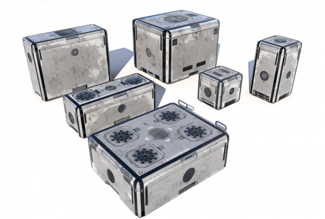 sci fi old white cargo crates Modelo 3D .c4d .max .obj .3ds .fbx .stl .blend 