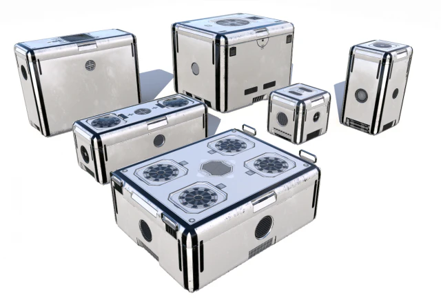 sci fi dirty white cargo crates 3D Model .c4d .max .obj .3ds .fbx .stl .blend 