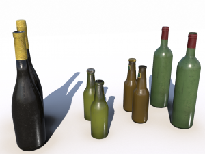 beer juice wine and champagne bottles 3D Model