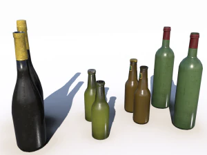beer juice wine and champagne bottles 3D Model