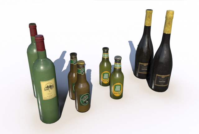 beer juice wine and champagne bottles 3D Model .c4d .max .obj .3ds .fbx .stl .blend 