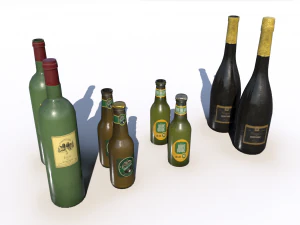 biersap, wijn en champagneflessen 3D Model