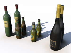 beer juice wine and champagne bottles 3D Model