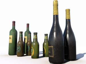beer juice wine and champagne bottles 3D Model