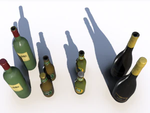 beer juice wine and champagne bottles 3D Model