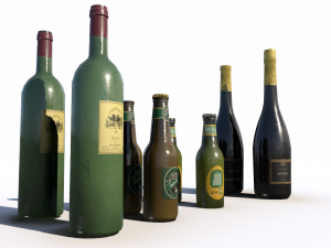 beer juice wine and champagne bottles 3D Model