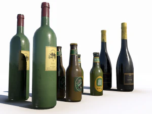 beer juice wine and champagne bottles 3D Model