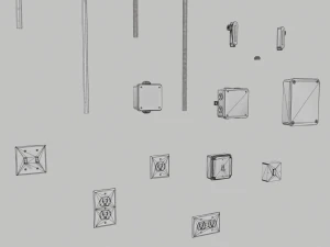 electric wall wires set 3D Model