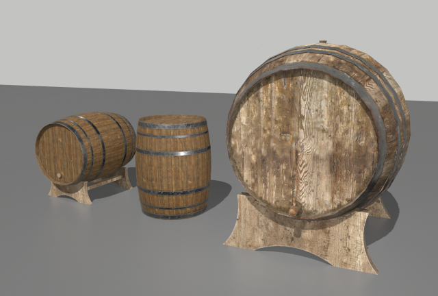 old wooden barrels 3D Model .c4d .max .obj .3ds .fbx .stl .blend 