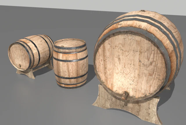 old wooden barrels 2 3D Model .c4d .max .obj .3ds .fbx .stl .blend