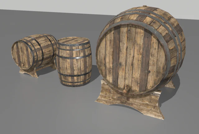 old wooden barrels 3 3D Model .c4d .max .obj .3ds .fbx .stl .blend