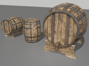 old wooden barrels 3 3D Model