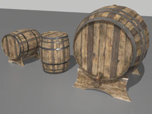 vieux tonneaux en bois 3 Modèle 3D