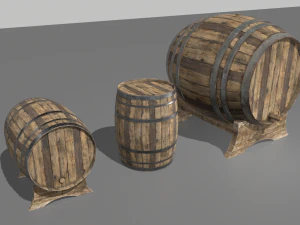 old wooden barrels 3 3D Model