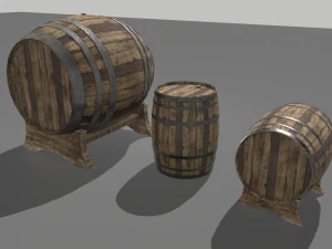 old wooden barrels 3 3D Model