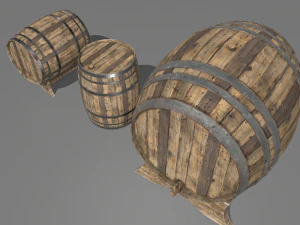 old wooden barrels 3 3D Model