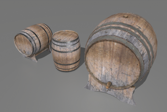 old wooden barrels 4 3D Модель .c4d .max .obj .3ds .fbx .stl .blend 