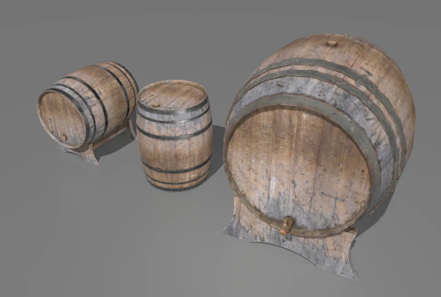 old wooden barrels 4 3D Model .c4d .max .obj .3ds .fbx .stl .blend