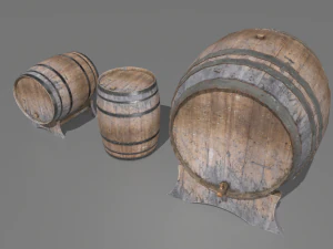 vieux tonneaux en bois 4 Modèle 3D