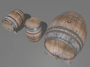 old wooden barrels 4 3D Model