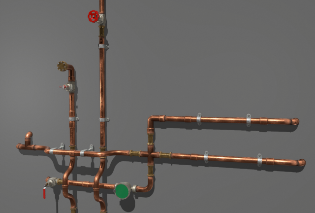 copper water pipes 3D 모델 .c4d .max .obj .3ds .fbx .stl .blend 
