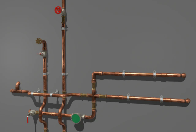 copper water pipes 3D Model .c4d .max .obj .3ds .fbx .stl .blend