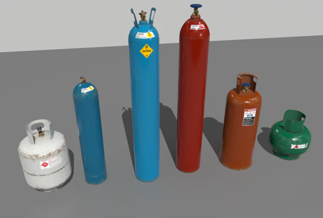 industrial gas cylinders pack 1 3D Model .c4d .max .obj .3ds .fbx .stl .blend 