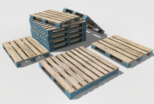 industrial wooden pallet 1 pbr Modelo 3D .c4d .max .obj .3ds .fbx .stl .blend 
