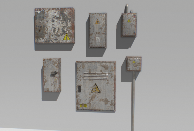 old and rusty electrical box pack 1 3D मॉडल .c4d .max .obj .3ds .fbx .stl .blend 