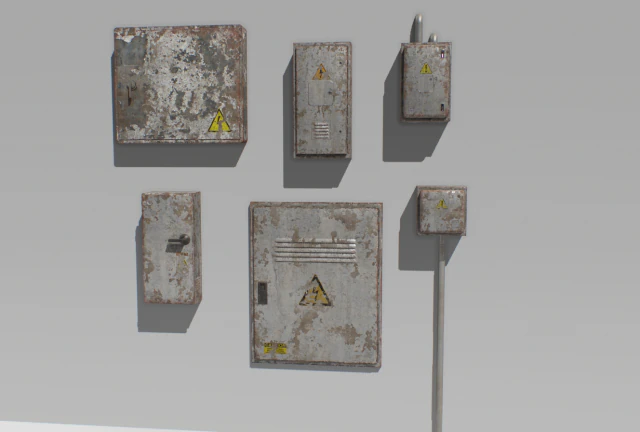old and rusty electrical box pack 1 3D Model .c4d .max .obj .3ds .fbx .stl .blend 