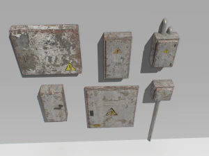 old and rusty electrical box pack 1 3D Model