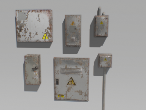 old and rusty electrical box pack 2 Model 3D