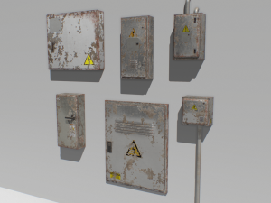 old and rusty electrical box pack 2 Model 3D