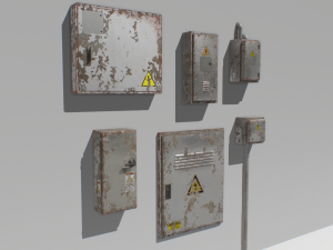old and rusty electrical box pack 2 Model 3D